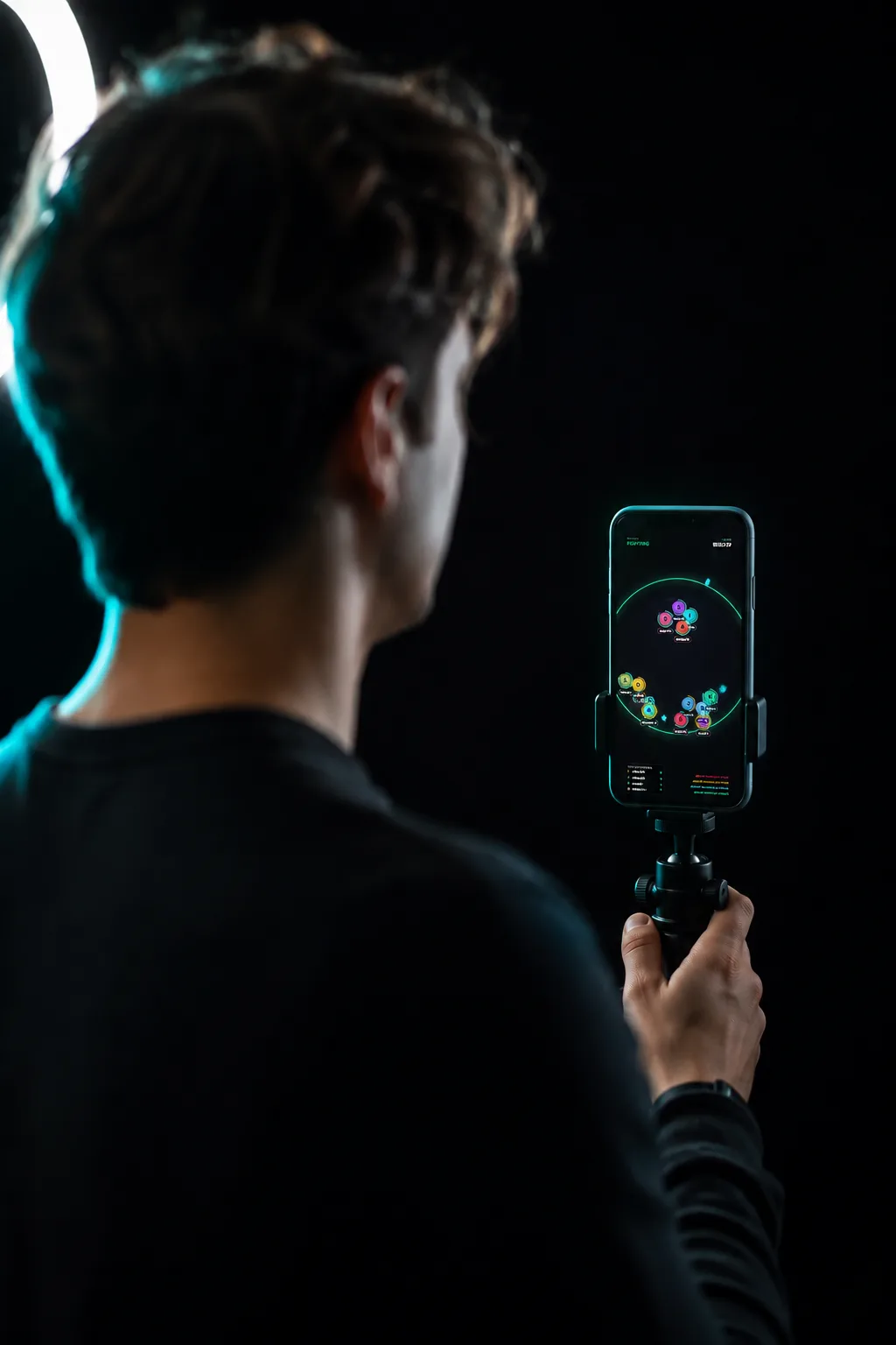 A creator streaming from a phone on a tripod, a round of Knockout Arena on its screen